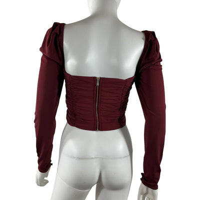 Self-Portrait Ruched Wine Jersey Crop Top Size 2