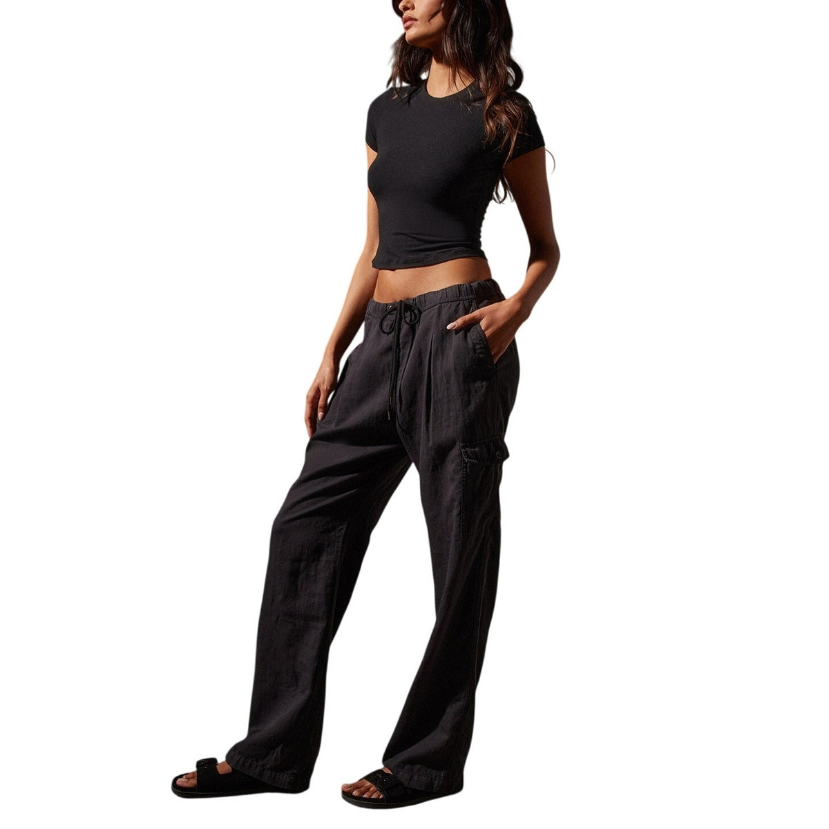 James Perse Relaxed Black Pleated Cargo Pants Size 2