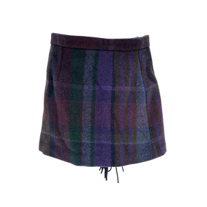 Sandro 'Rosiere' Purple Wool Plaid Fringe Faux Wrap Mini Skirt Size 36
