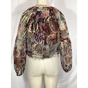 Veronica Beard 'Jayce' Red Patchwork-Print V Neck Blouse Size 0