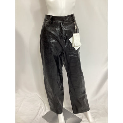 Lvir Crinkled Black Faux Leather Straight-Leg Pants Size L - NWT
