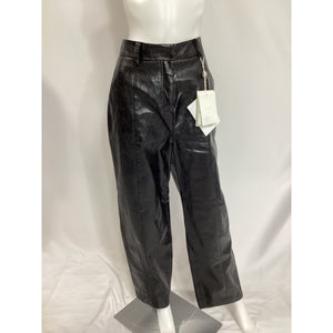 Lvir Crinkled Black Faux Leather Straight-Leg Pants Size L - NWT