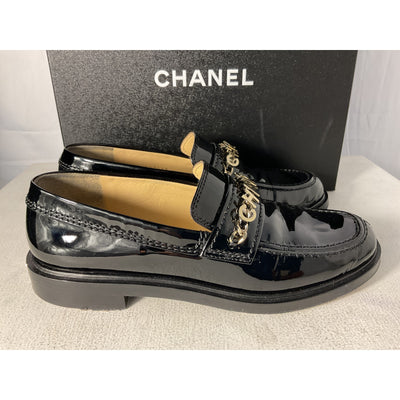 Chanel Patent Black Loafers Shoes Size 38 EU / US 8