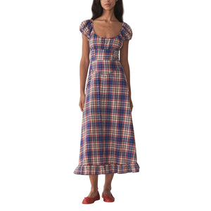 Dôen Organic Cotton Blue Red White Plaid Ramona Size XS Dress
