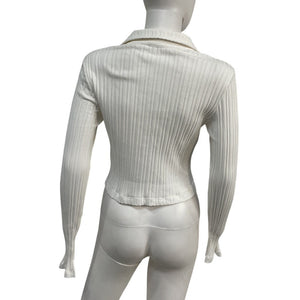 Helmut Lang Ribbed White Crop Polo Top Size L