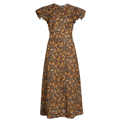 Dôen 'Rhodia' Blue Cotton Floral Cotton Midi-Dress Size XS