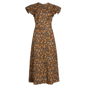 Dôen 'Rhodia' Blue Cotton Floral Cotton Midi-Dress Size XS
