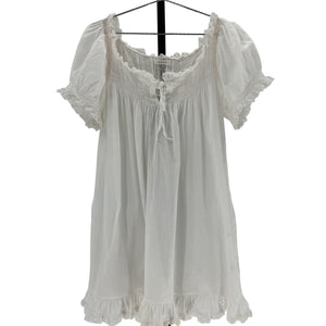 Dôen 'Ainsley' White Cotton Crochet-Trimmed Ruffled Organic Mini Dress Size M