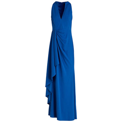 Badgley Mischka Draped Blue Stretch Crepe Gown Size 8