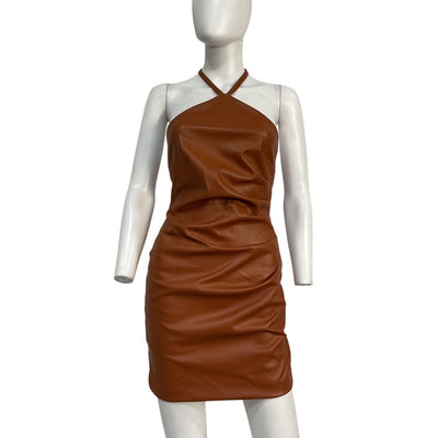 Nookie Faux Leather Brown Barbella Mini Dress Size M