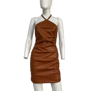 Nookie Faux Leather Brown Barbella Mini Dress Size M