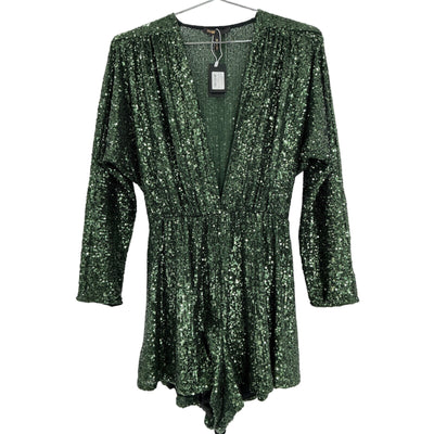 Maje Sparkling Green Sequined Wide-Leg Romper Size 6