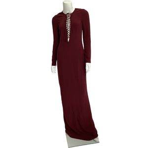Stella Mccartney Elegant Maroon Lace Up V Neck Dress Size XS NWT