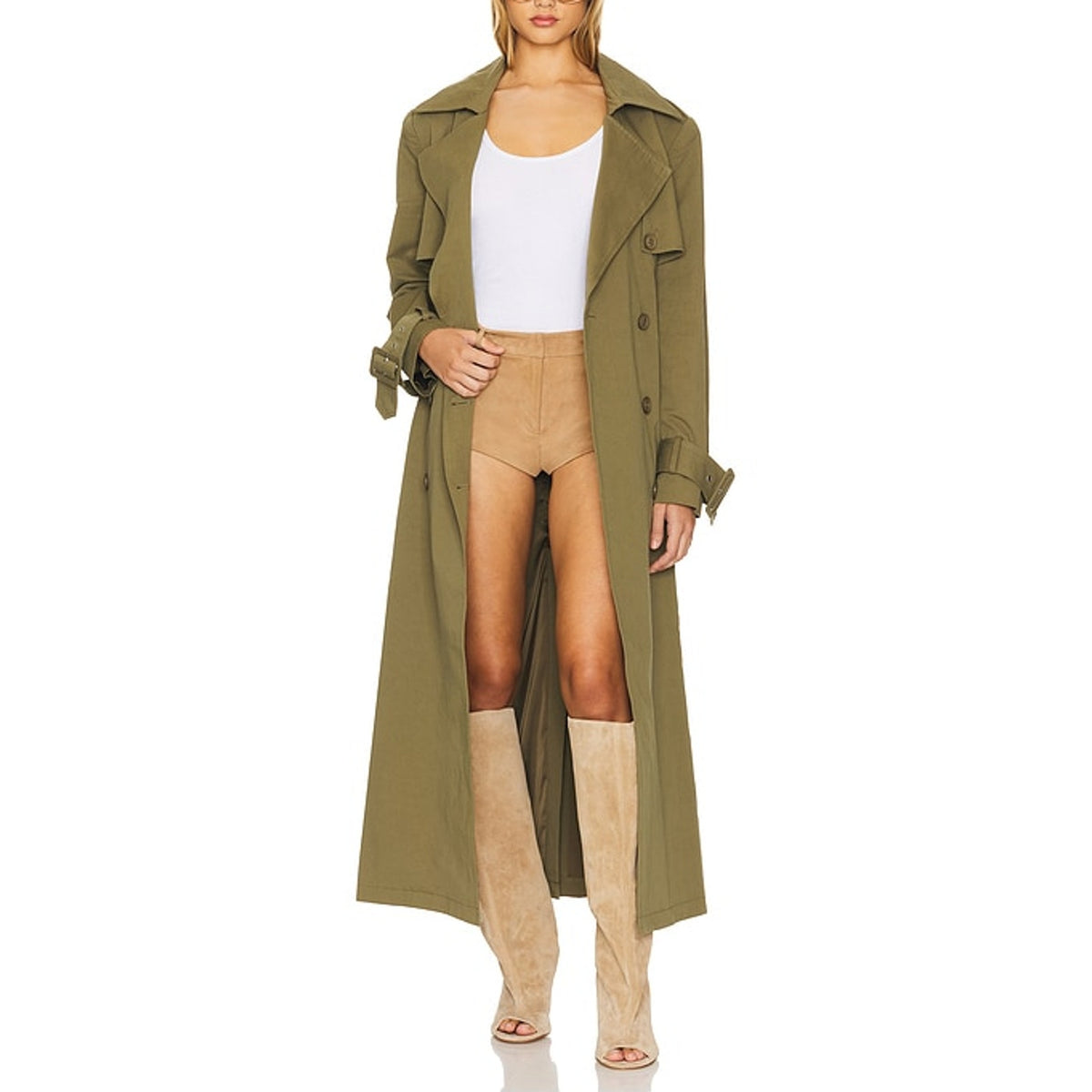 Aexae Belted Army Green Cargo Trench Coat Size M NWT