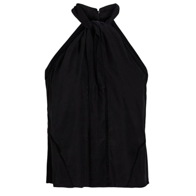 Frame Lace-Trimmed Black Twist-Front Halterneck Top Size L