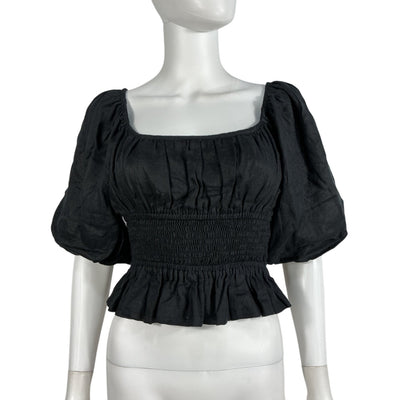 Faithfull The Brand Smocked Black Kinsley Top Size 6