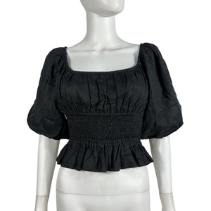 Faithfull The Brand Smocked Black Kinsley Top Size 6