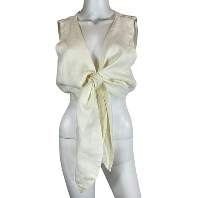 Faithfull The Brand Linen White Dalaila Tie Top Size 10