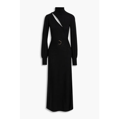Nicholas 'Sakina' Black Hook-Detailed Wool And Cotton-Blend Turtleneck Maxi Dress Size S