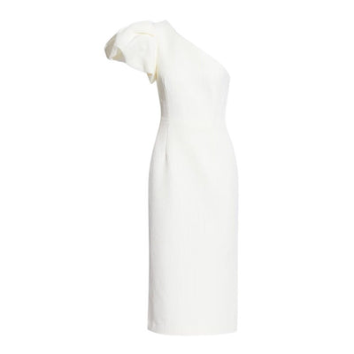 Rebecca Vallance Asymmetric Cream One Shoulder Cloque Midi Dress Size 2