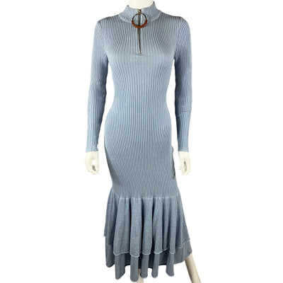 Jw Anderson Sleek Light Blue Tiered Ribbed Cotton Maxi Dress Size XS