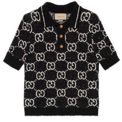 Gucci Monogram Black And Ivory Polo Sweater Size S NWT