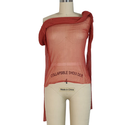 Christopher Esber Sheer Red Veiled Off Shoulder Size 12 Top