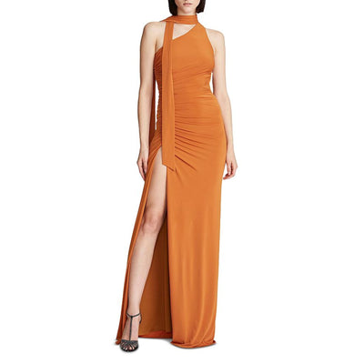 Halston Asymmetrical Orange Audrie Gown Size 6
