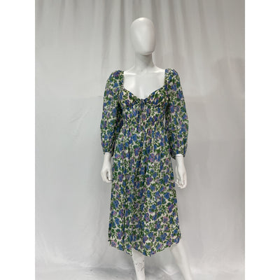 For Love & Lemons 'Bridget' Green Puff Sleeve Midi Dress Size S