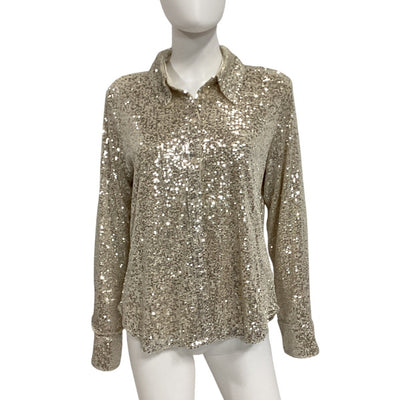 Sanctuary Sparkling Champagne Radiant Sequin Blouse Size M NWT