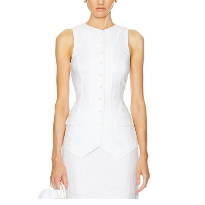 Helsa Tailored Natural White Button Front Tunic Top Size S