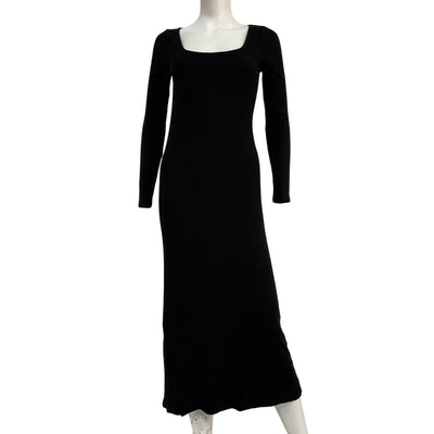 Hatch Sleek Black Longsleeve Rib Midi Dress Size 2