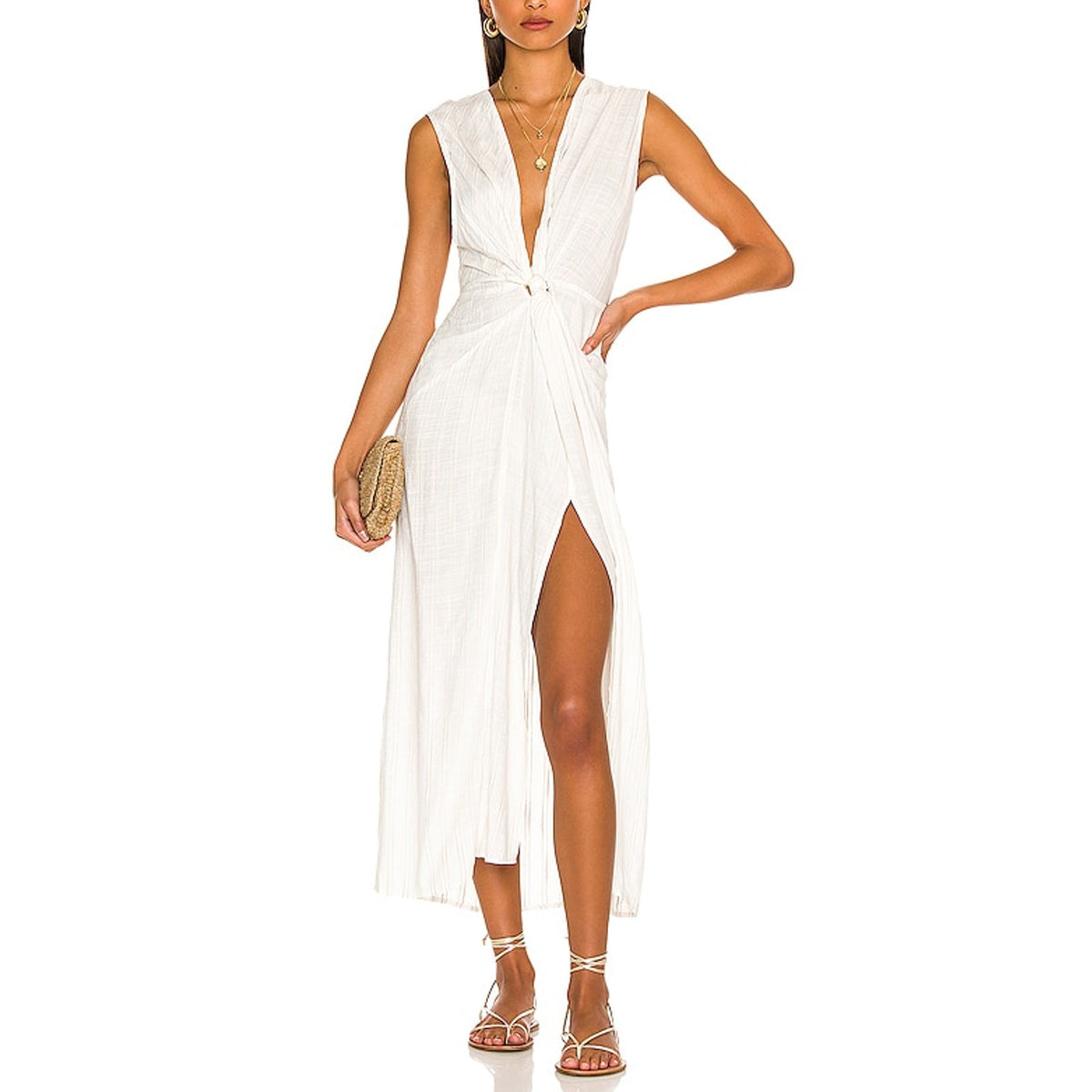 L*Space 'Down The Line'  White Deep V Neck Cover Up Size XS
