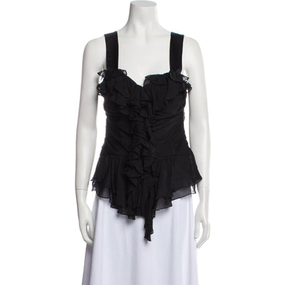 Ralph Lauren Square Black Silk Neckline Top Size 6