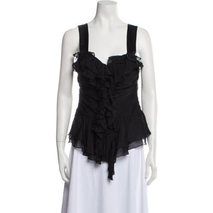 Ralph Lauren Square Black Silk Neckline Top Size 6