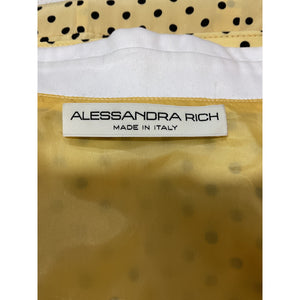 Alessandra Rich Belted Yellow Polka Dot Silk Midi Dress Size 46 IT / US 10