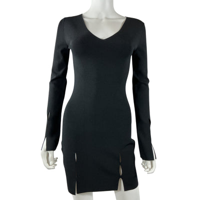 Helmut Lang Sleek Black Cutout Stretch Knit Mini Dress Size XS