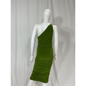 Norma Kamali 'Diana' Green One Shoulder Asymmetrical Dress Size XS