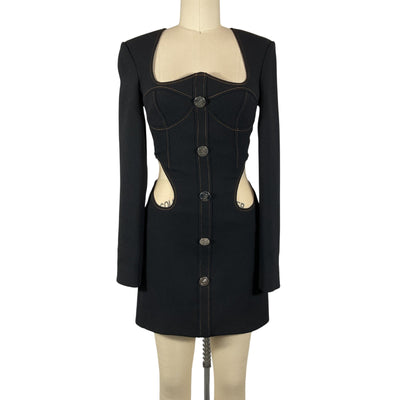 David Koma Sculpted Black Sweetheart Waist Cutout Mini Dress Size UK 6 / US 2 NWT