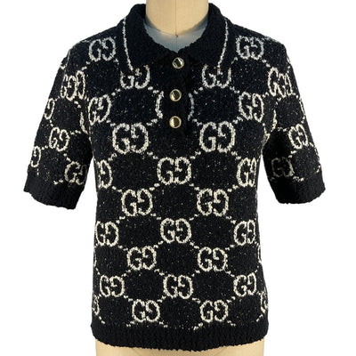 Gucci Monogram Black And Ivory Polo Sweater Size S NWT