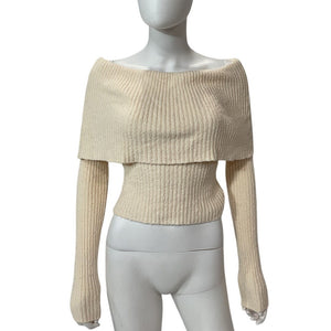 L'Academie Ribbed Cream Namir Off Shoulder Sweater Size S