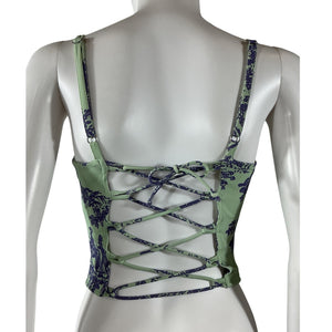 Miaou Printed Teal Toile Corset Top Size M