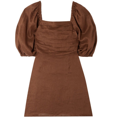 Faithfull The Brand Shirred Brown Venezia Dress Size L