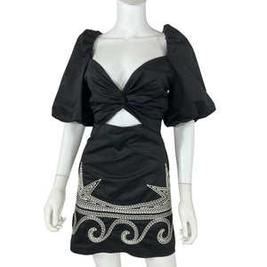 Johanna Ortiz Embroidered Black Simple Pleasures Mini Dress Size S