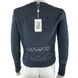 Autumn Cashmere Textured Navy Pointelle-Knit Cardigan Size S NWT