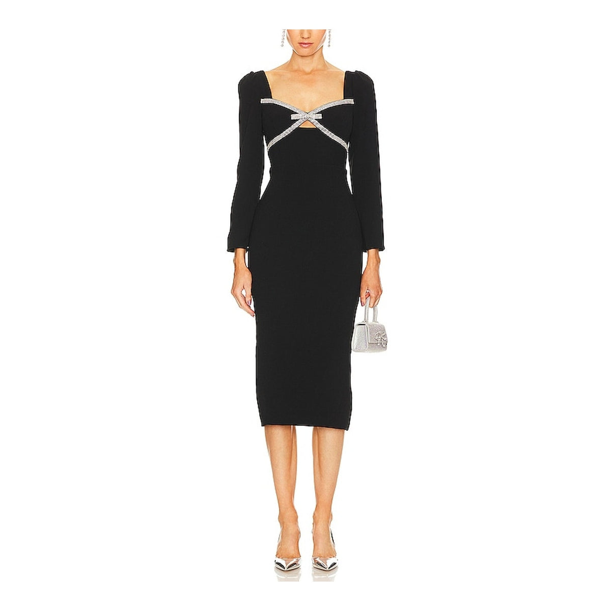 Self-Portrait Embellished Black Diamante Bow Midi Size 6 US / UK 10 Dress