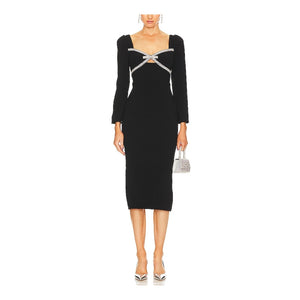 Self-Portrait Embellished Black Diamante Bow Midi Size 6 US / UK 10 Dress