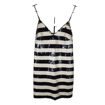 L'Agence Striped Sequin Black Ivory Elora Mini Size 2 Dress