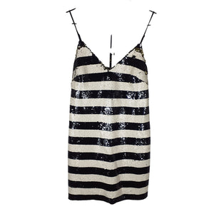L'Agence Striped Sequin Black Ivory Elora Mini Size 2 Dress