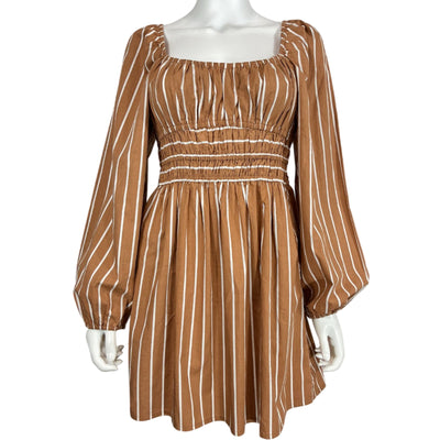 Faithfull The Brand Striped Brown Paloma Mini Dress Size M
